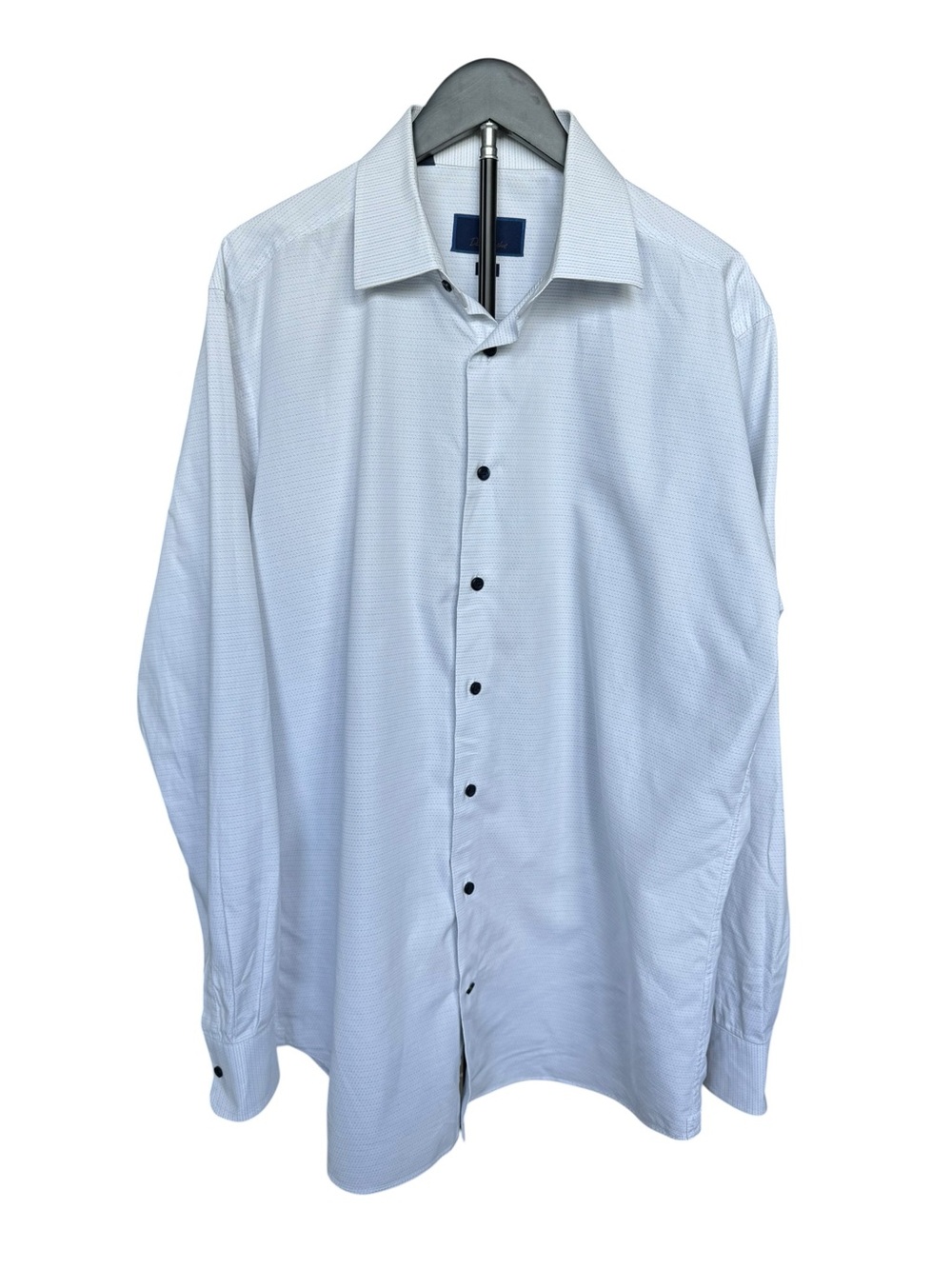 David Donahue Men’s 17.5 36/37 Trim Fit White Blue Stitch Dress Shirt